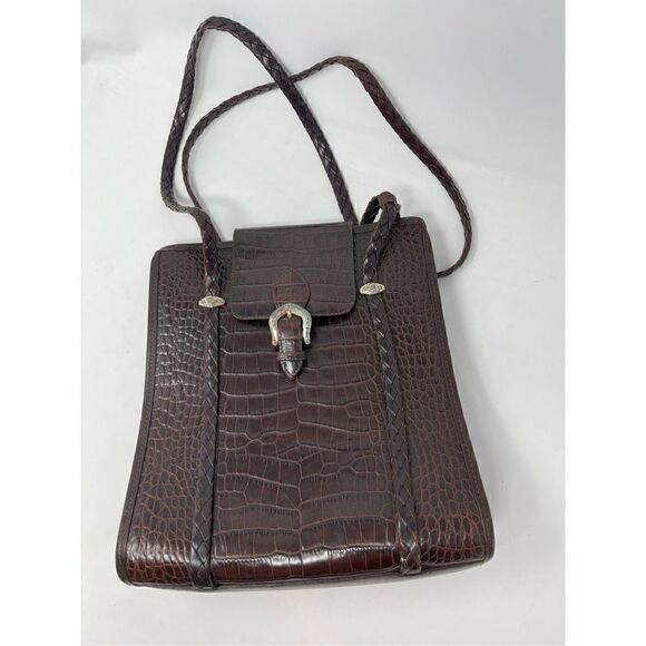 Brighton Red Brown Leather Faux Croc Patter Shoulder Bag - Picture 1 of 8